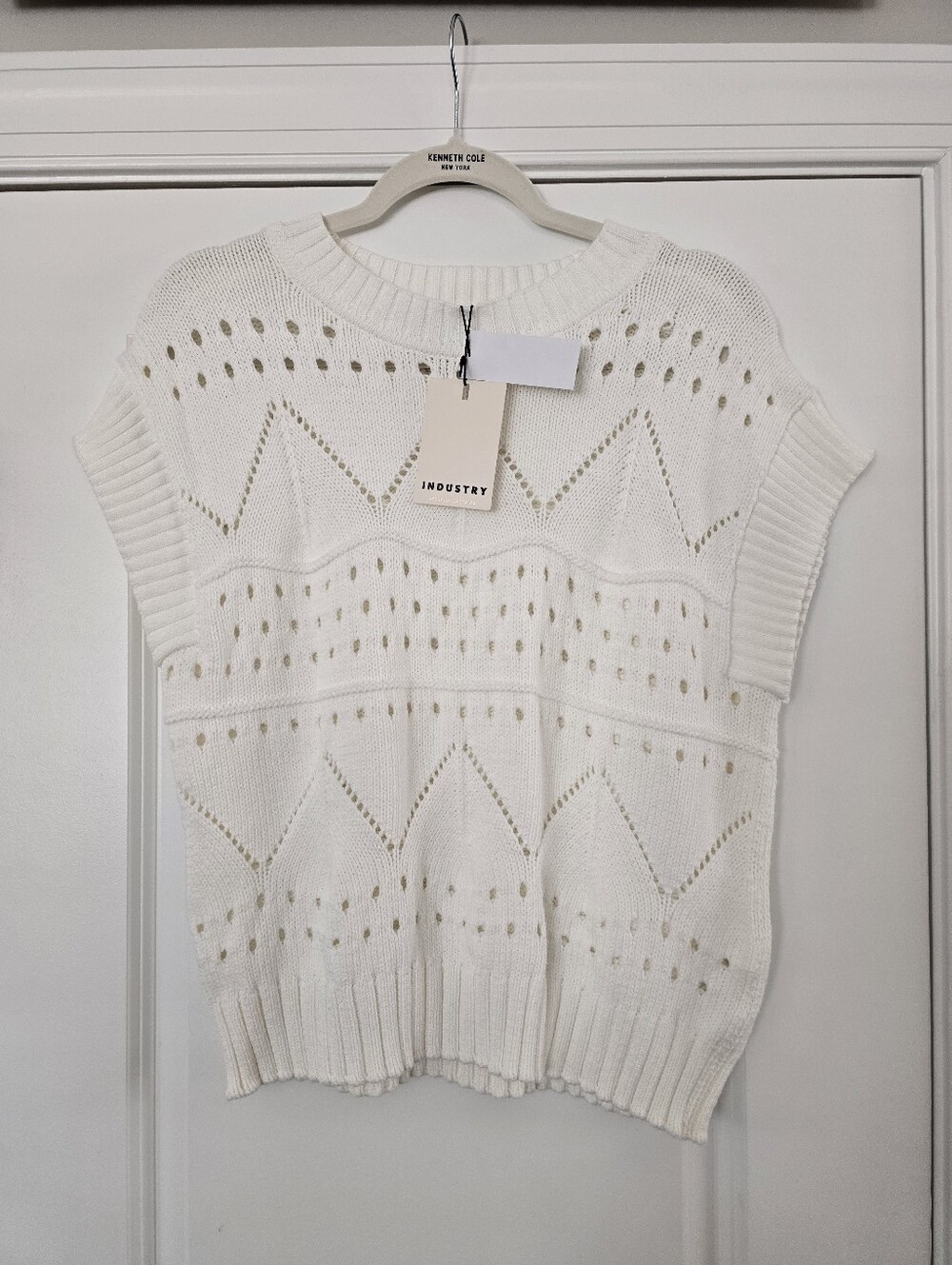 INDUSTRY White Knit Short-Sleeve Sweater Top